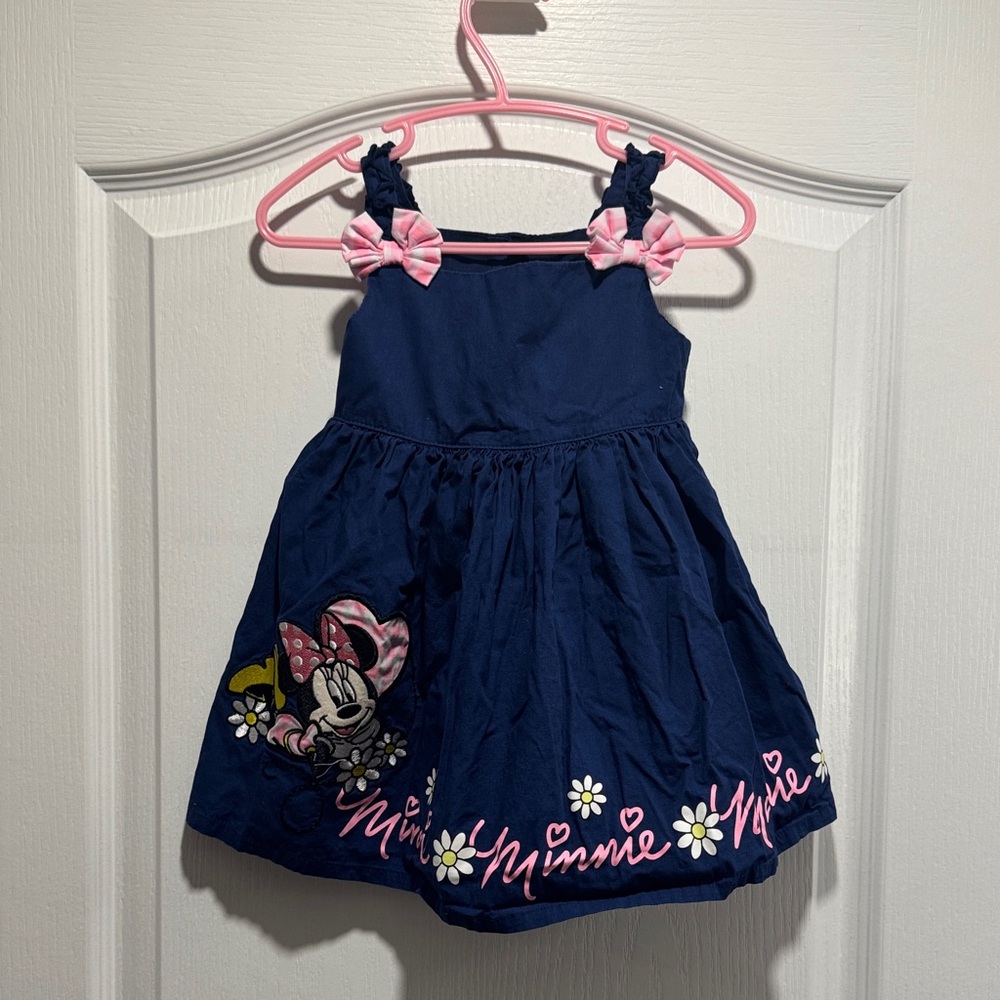 500    Disney Baby Minnie Mouse Navy Blue & Pink Dress with Bow Accents